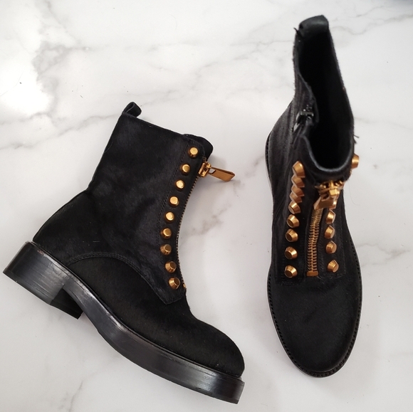 Jeffrey Campbell Tonette-2F Calf-hair zip-front Bootie with studs, Size 6.5 - Picture 1 of 8